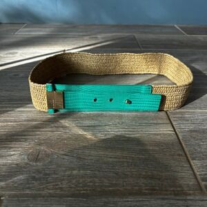 Michael Kors Raffia Teal Lizard Embossed Leather Belt Gold Buckle Women